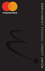 Black Enrichment E logo on black Mastercard.