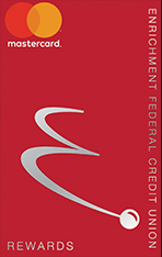 Silver Enrichment E logo on red Mastercard with Rewards.