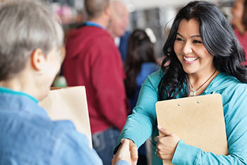 Woman at a networking event